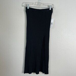 NEW BDG Urban Outfitters Womens Small Ribbed Black Knit Midi Skirt With Slit